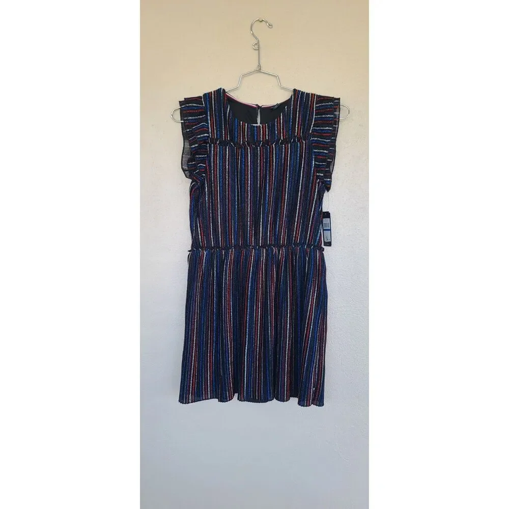 Tommy Hilfiger Girls Multi Color Metallic Sparkly Striped Dress Size XL (16) NWT